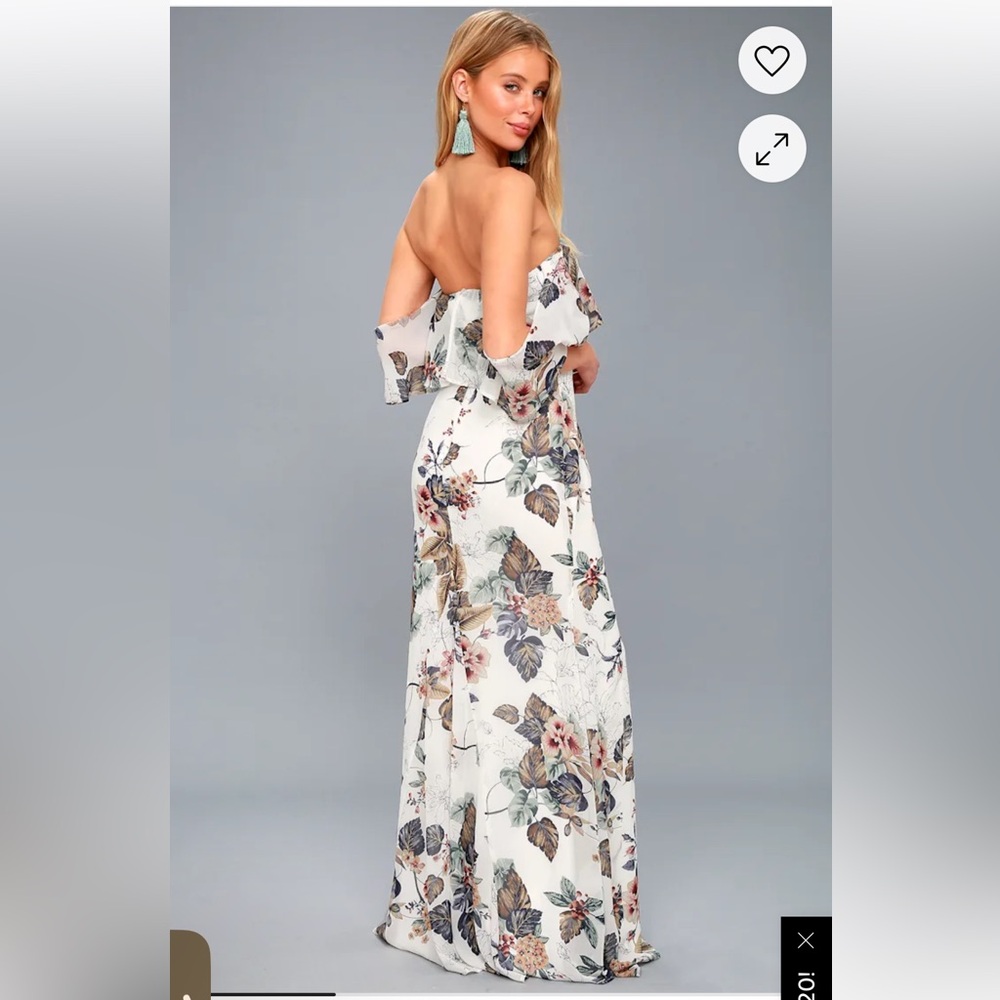 Ray of Sunshine White Floral Print Off-the-Shoulder Maxi Dress size M